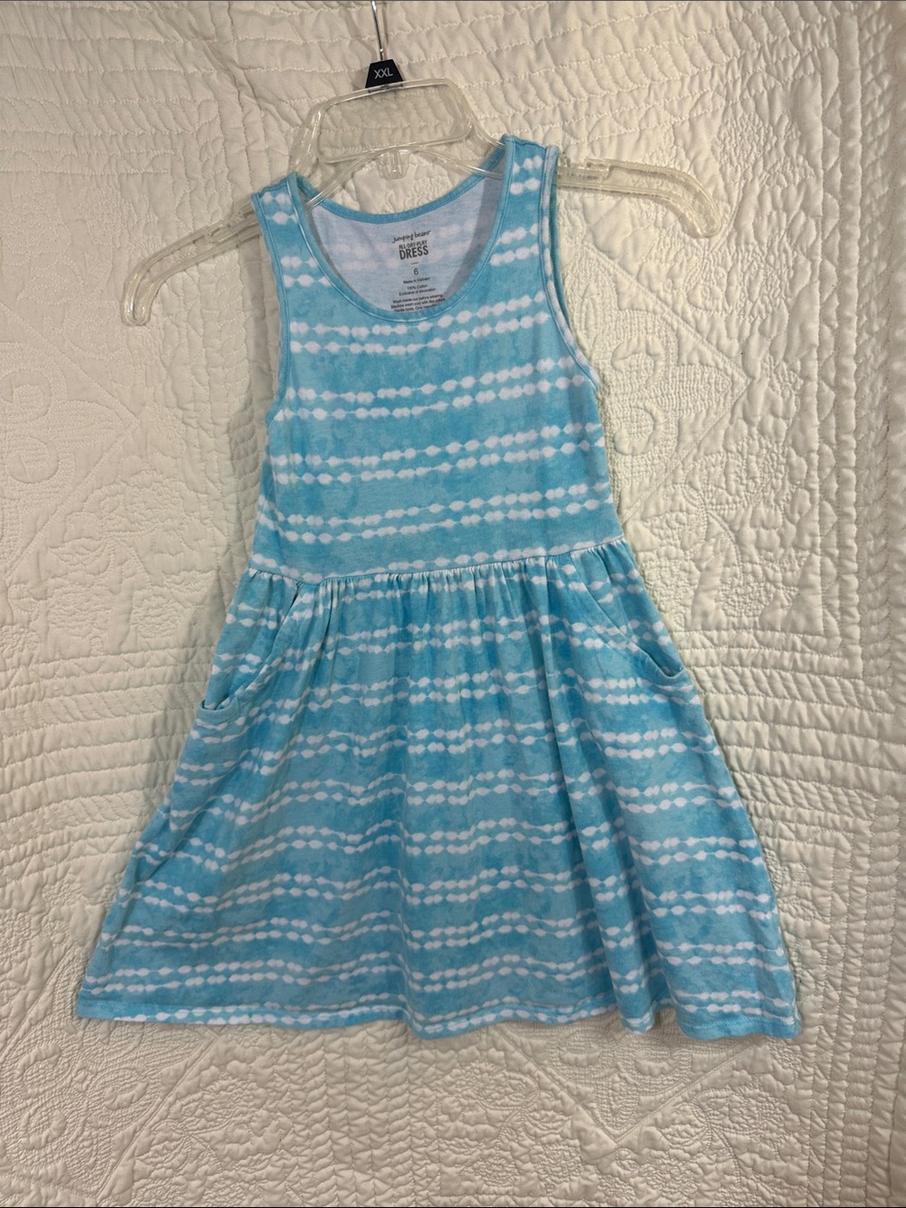 Girls Blue & White Jumping Beans Tie-Dye Tank Dress with Pockets Size 6